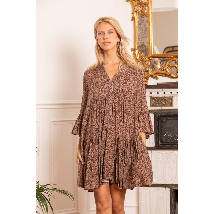 Scarpy creation queeny robe chemise tunique col v naturel