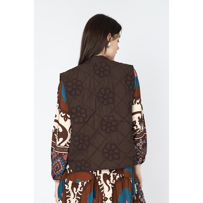 Scarpy creation noelie veste gilet matelassee brodee marron3812201_5