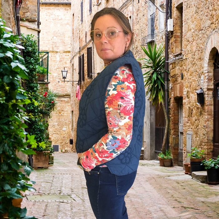 Scarpy creation noelie veste gilet matelassee brodee bleu