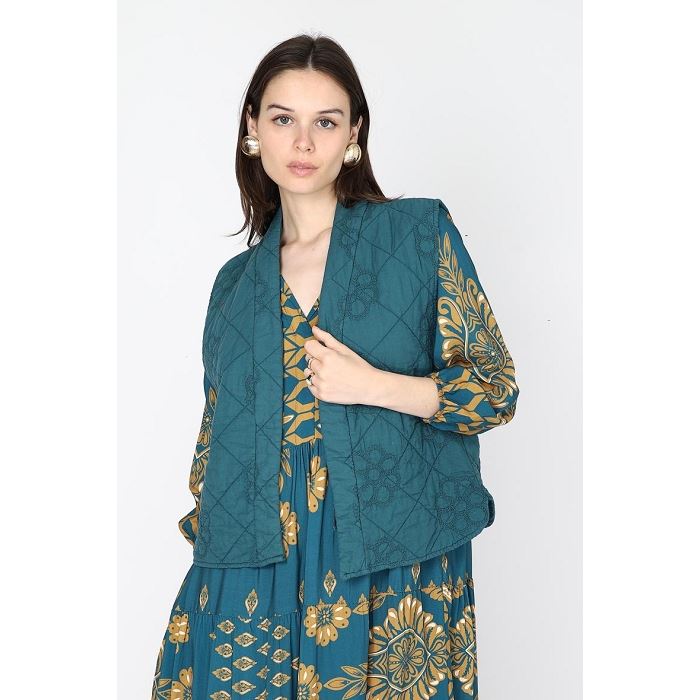 Scarpy creation noelie veste gilet matelassee brodee bleu