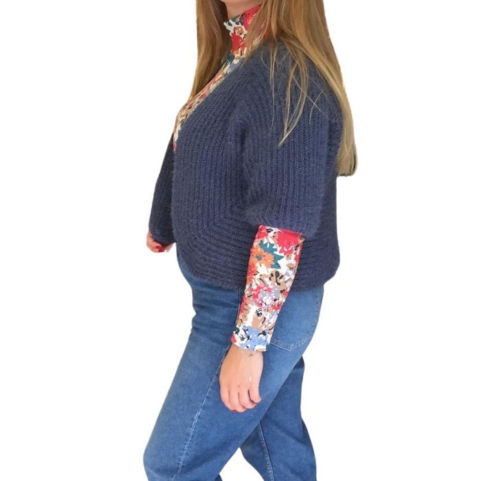Scarpy creation kimono gilet bolero manche courte bleu