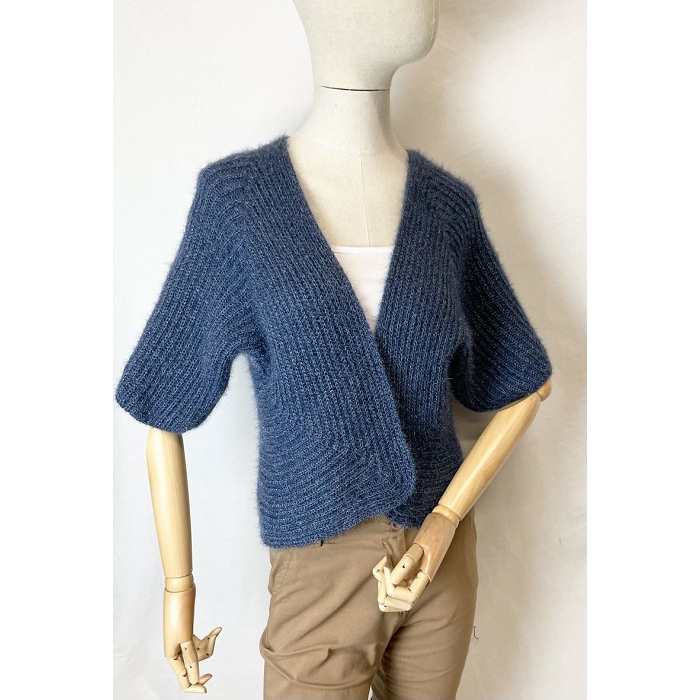 Scarpy creation kimono gilet bolero manche courte bleu3820302_6