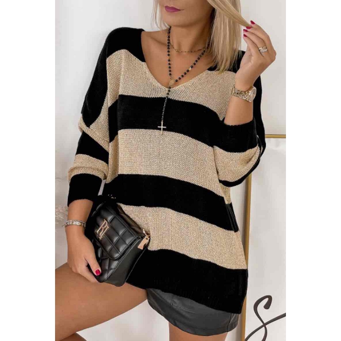 Scarpy creation my este pull rayure color block yl noir3821101_5