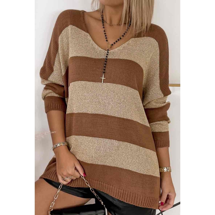 Scarpy creation este pull rayure color block marron