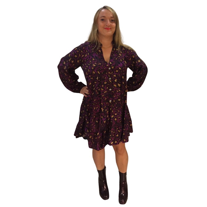 Scarpy creation katyka robe satin en soie imprime parme