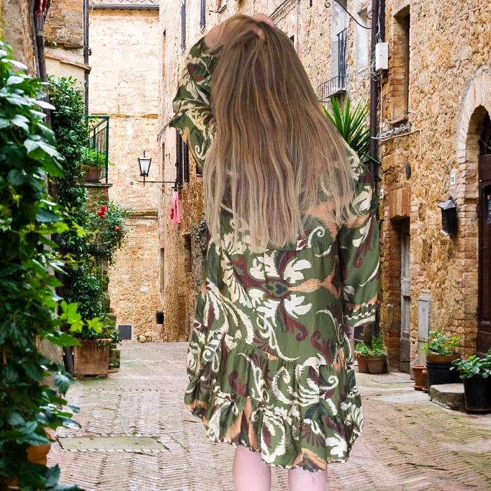 Scarpy creation katyka robe satin en soie imprime vert3822602_3