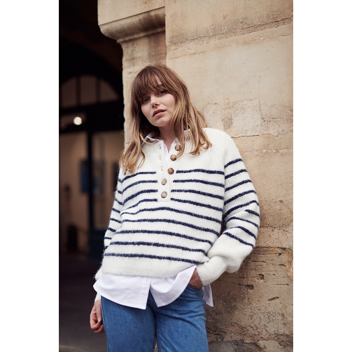 Scarpy creation nathy pull laine raye ample blanc3822901_3
