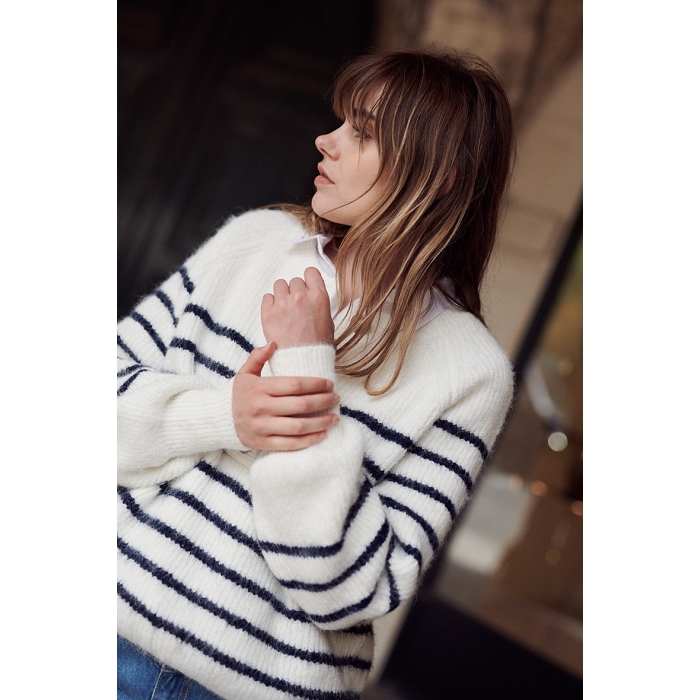 Scarpy creation nathy pull laine raye ample blanc3822901_4