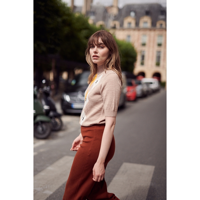 Scarpy creation nathy pull jacquard manche courte beige3823001_3