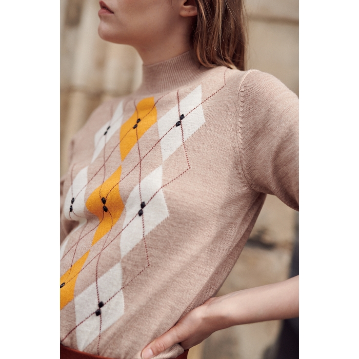 Scarpy creation nathy pull jacquard manche courte beige3823001_5