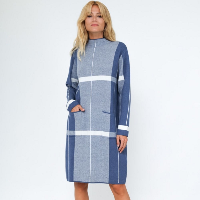 Scarpy creation rosy robe ample en maille et rayure bleu
