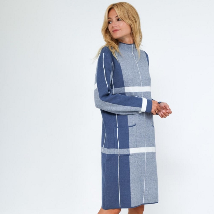 Scarpy creation rosy robe ample en maille et rayure bleu3830801_2