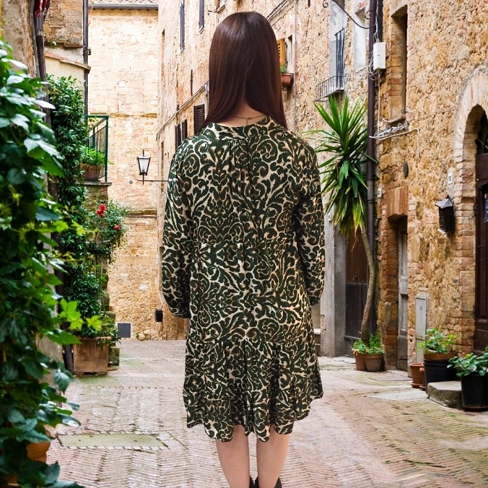 Scarpy creation katyka robe satin en soie imprime vert3832501_2