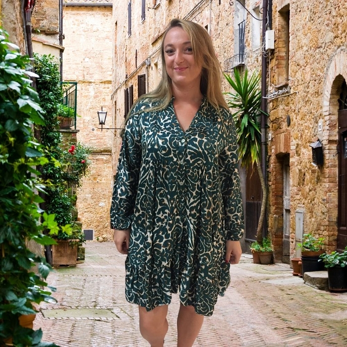 Scarpy creation katyka robe satin en soie imprime bleu