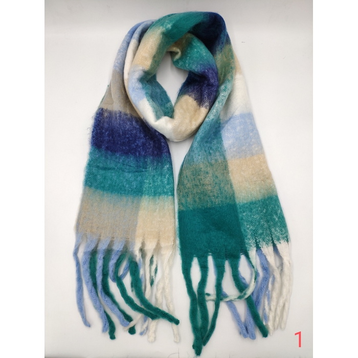 Scarpy creation charmant echarpe grande frange a carreaux bleu