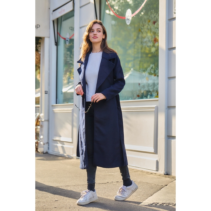 Scarpy creation manteau long en laine bleu3863201_4