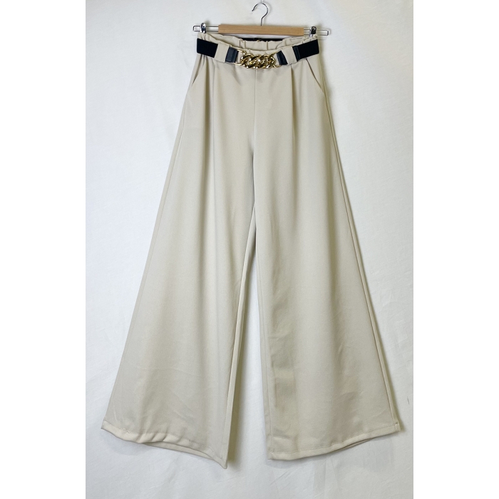 Scarpy creation pantalon large ceinture chaine beige