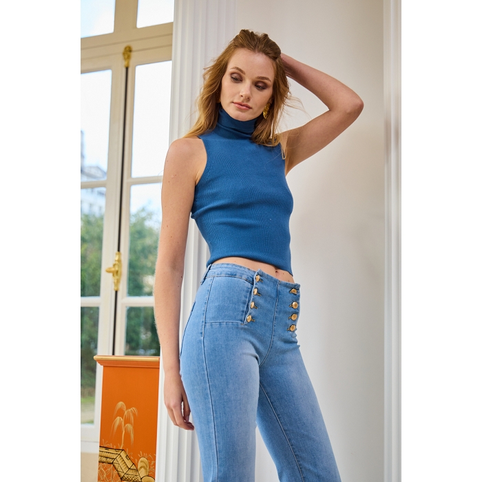 Scarpy creation jeans wide leg boutonne bleu