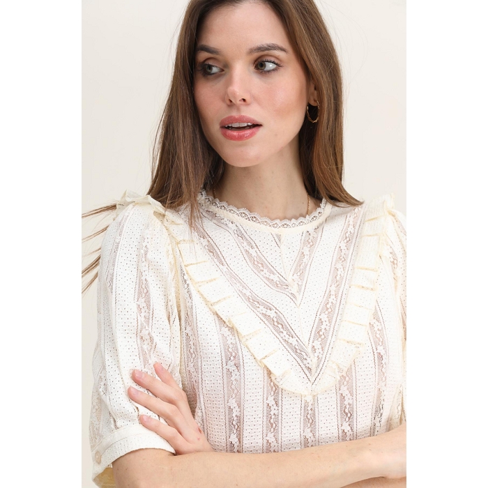 Scarpy creation ludovica blouse dentelle manche courte beige