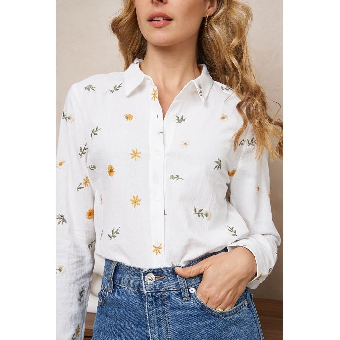 Scarpy creation my chemise brodee fleur yl blanc
