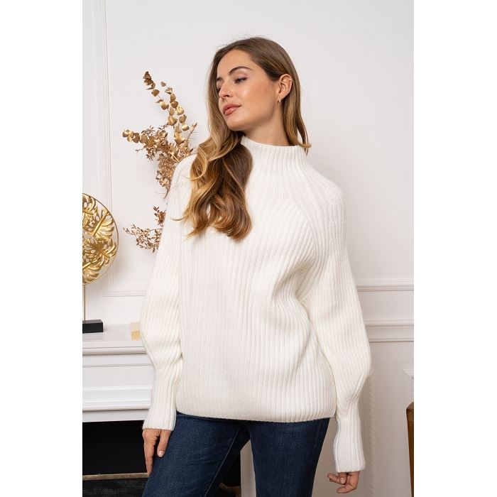 Scarpy creation my pull printemps col cheminee yl blanc