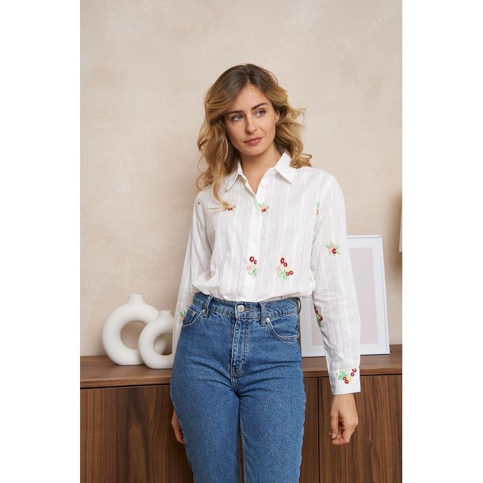 Scarpy creation my chemise fleurs printemps yl blanc