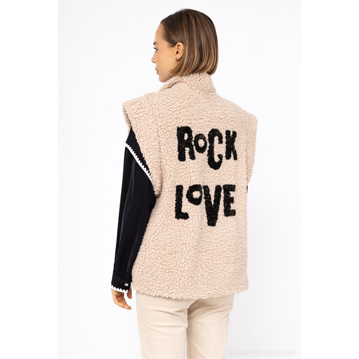 Scarpy creation gilet moumoute brode beige3873501_2