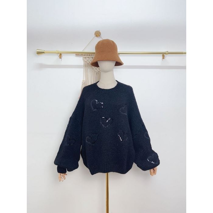 Le bon sens my pull paillette petit coeur yl noir