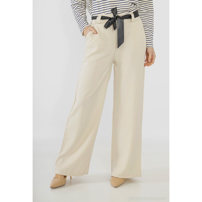 Scarpy creation pantalon large ceinture elastique beige
