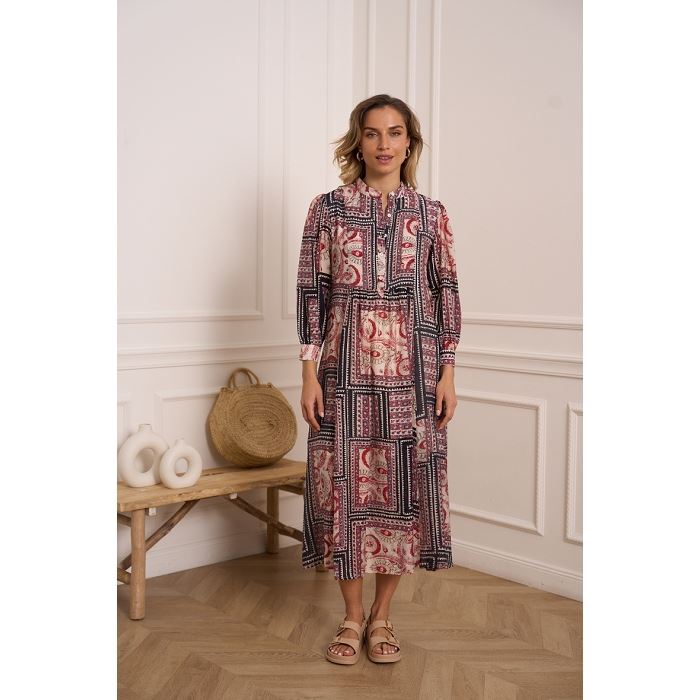 Scarpy creation robe longue mallonca viscose de soie rose3877701_3