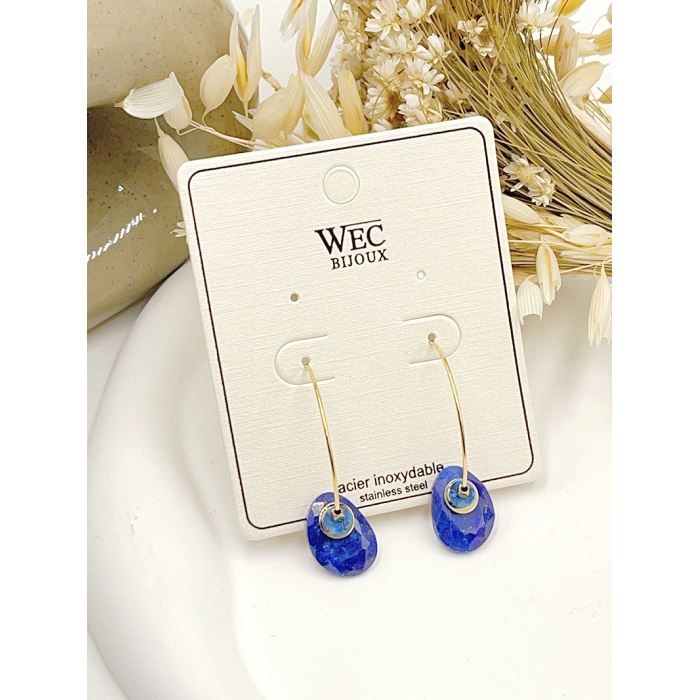 Scarpy creation my boucles oreilles acier pierre naturelle yl bleu