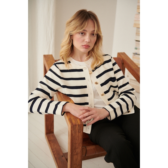 Scarpy creation my gilet en laine raye yl beige