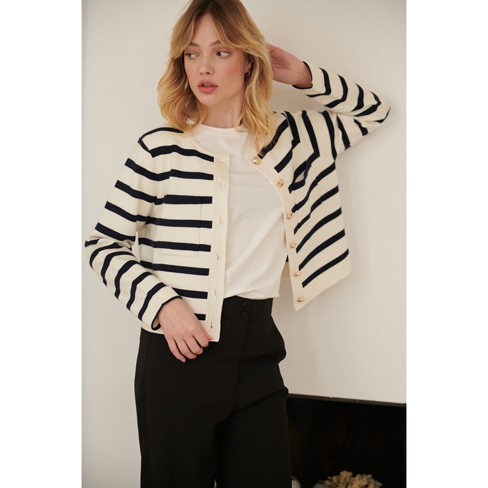 Scarpy creation my gilet en laine raye yl beige3879801_3