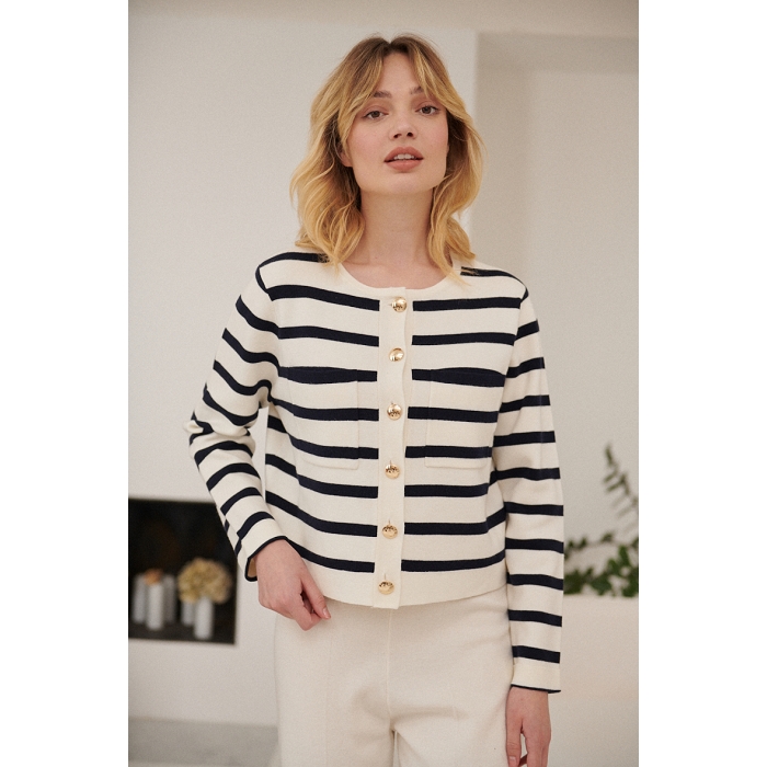 Scarpy creation my gilet en laine raye yl beige3879801_5