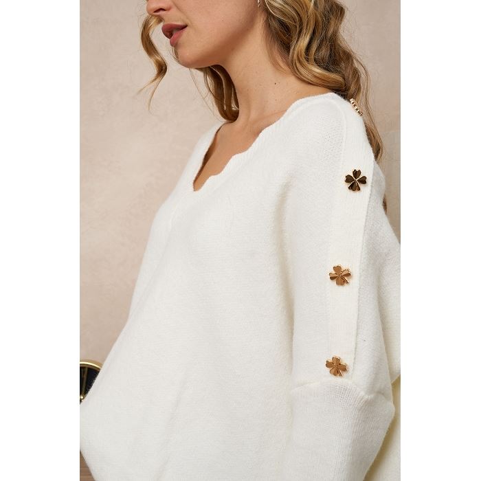 Scarpy creation my pull de repintemps bouton manche yl beige