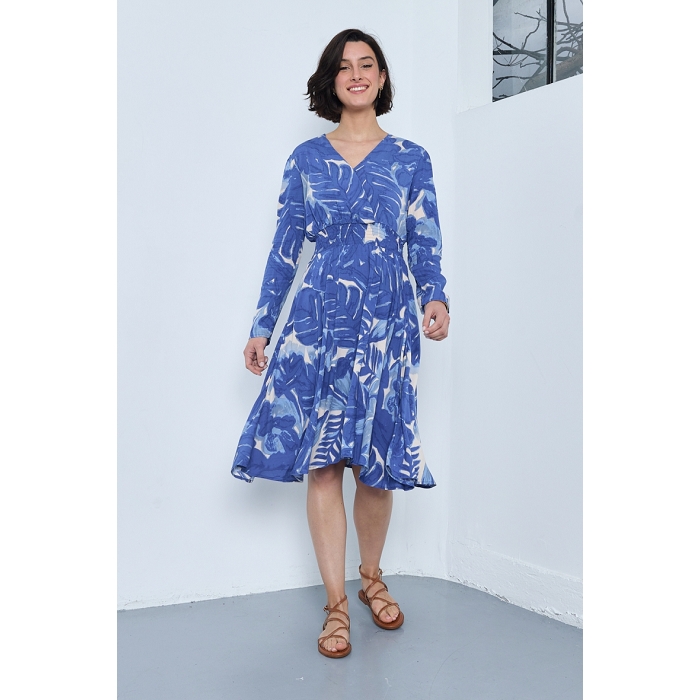 Scarpy creation robe porte feuile floral bleu