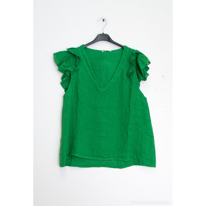 Scarpy creation blouse volants aux manche lin vert