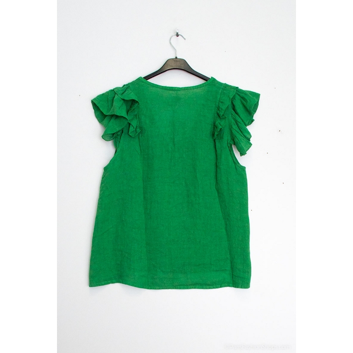 Scarpy creation blouse volants aux manche lin vert3891401_2