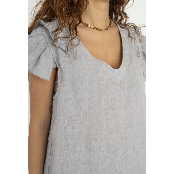 Scarpy creation blouse volants aux manche lin gris3891403_2