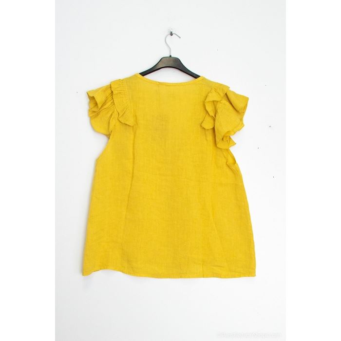 Scarpy creation my blouse volants aux manche lin yl jaune3891404_5