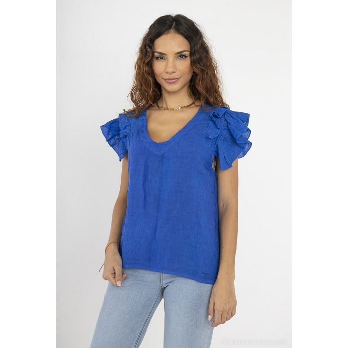 Scarpy creation my blouse volants aux manche lin yl bleu3891405_3