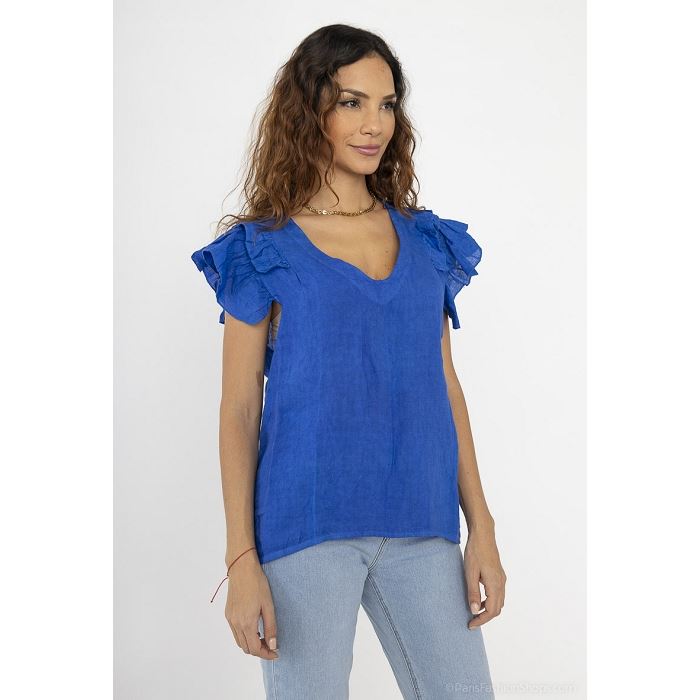 Scarpy creation my blouse volants aux manche lin yl bleu3891405_4