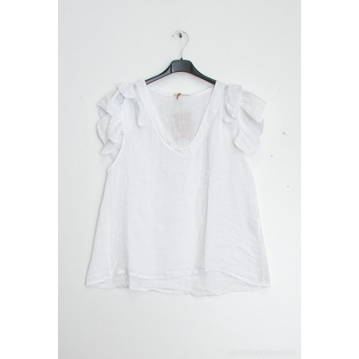 Scarpy creation my blouse volants aux manche lin yl blanc3891407_4