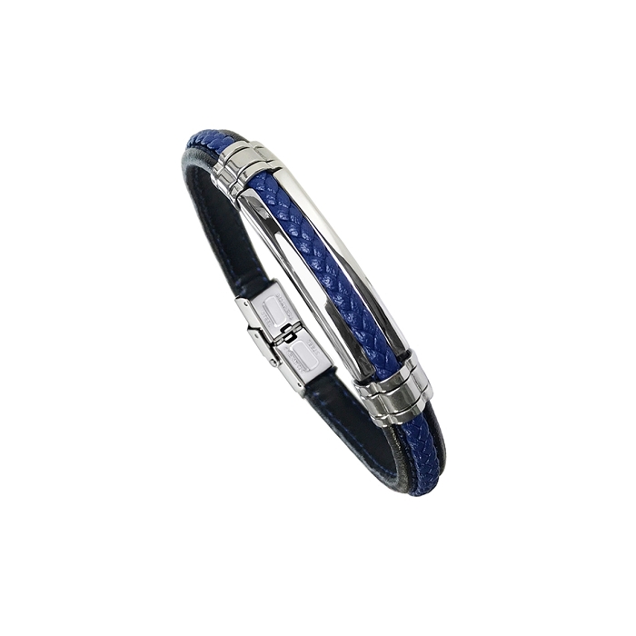Scarpy creation bracelet cuir acier bleu