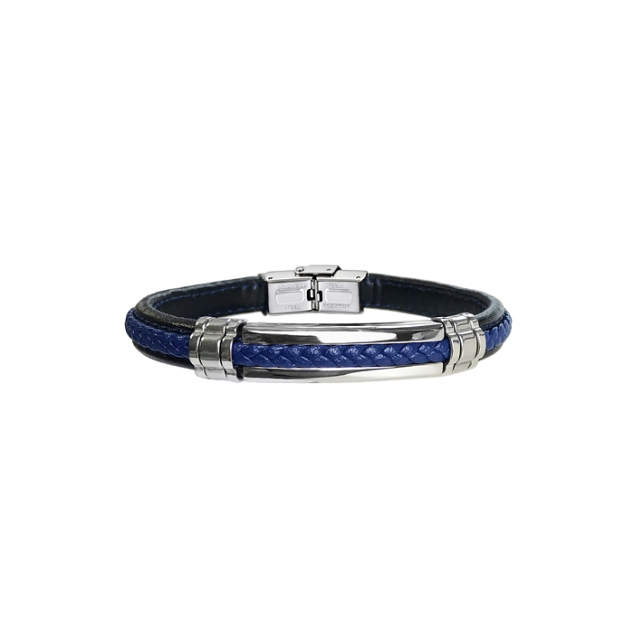 Scarpy creation bracelet cuir acier bleu3911802_3