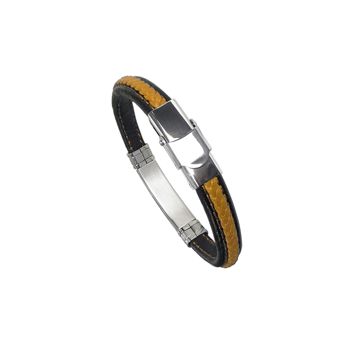 Scarpy creation bracelet cuir acier jaune3911803_3