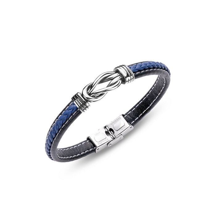 Scarpy creation bracelet cuir acier reglage infini bleu