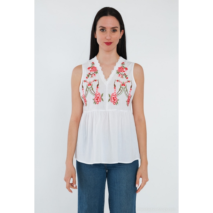 Scarpy creation blouse avec broderie blanc