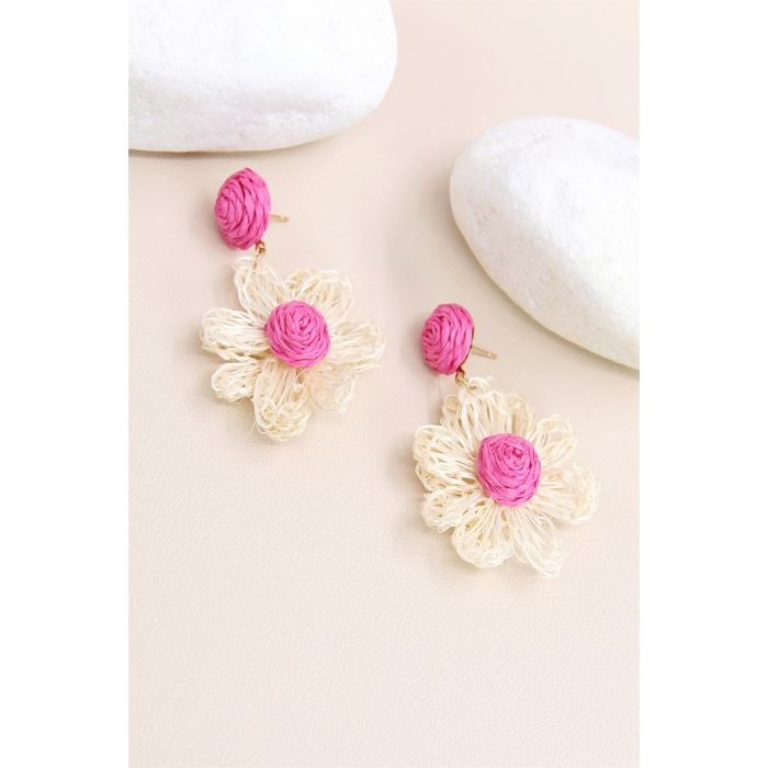 Scarpy creation my boucle orielle fleurs rafia yl parme