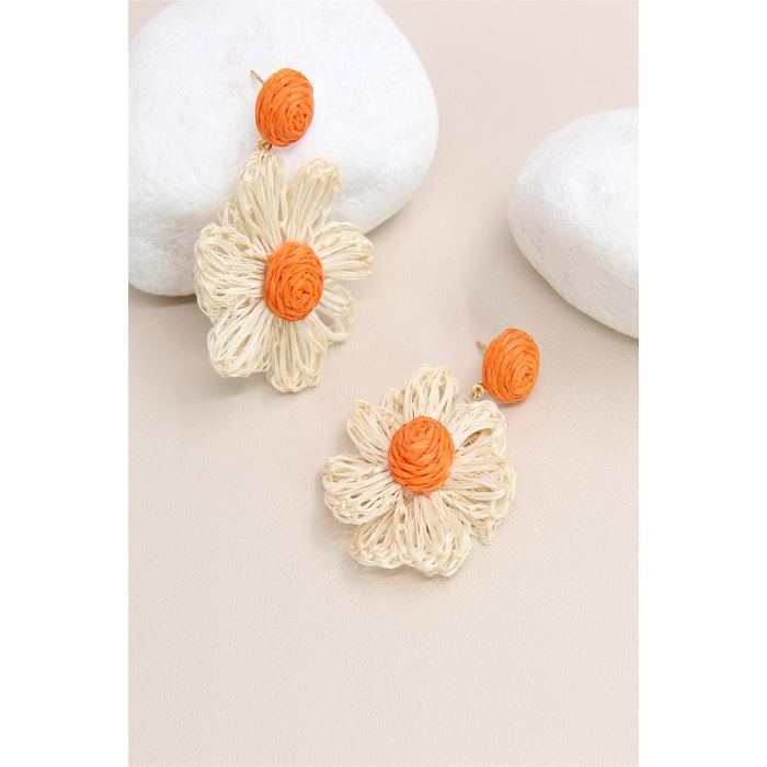 Scarpy creation my boucle orielle fleurs rafia yl orange